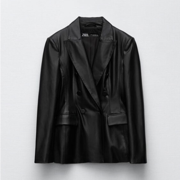 ZARA FAUX LEATHER DOUBLE-BREASTED BLAZER - Picture 2 of 5